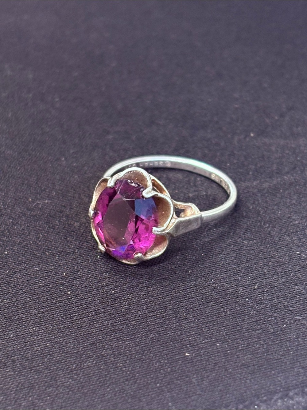 Sarah Coventry Sterling Silver Purple Stone Vintage Cocktail Ring 7.75